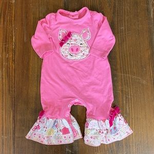Ricrac & Ruffles Pink Piggy Long Sleeve Bodysuit
